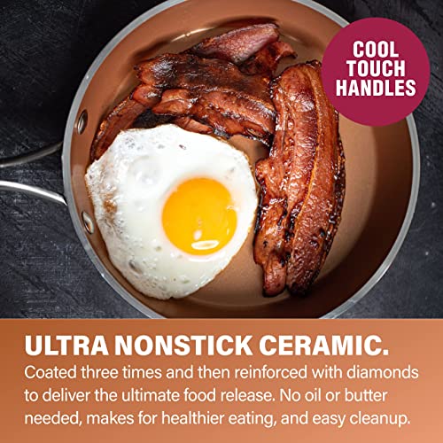Gotham Steel Hammered 15 Pc Copper Pots and Pans Set Non Stick, Kitchen Cookware Sets, Pot and Pan Set, Ceramic Cookware Set, Non Toxic Cookware Set