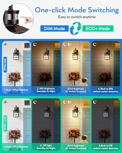 VIANIS 2 Pack Motion Sensor Outdoor Lights, Oil Rubbed Bronze Dusk to Dawn Wall Lights Lantern, 100% Aluminum Coach Exterior Lights Sconce for Patio