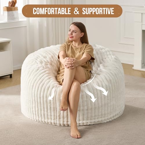 Hobestluk 5ft Bean Bag Chairs for Adults Large Beanbag Chair with Stripe Plush Cover Big Bean Bag Chair for Living Room Bedroom Dorm Office -Black