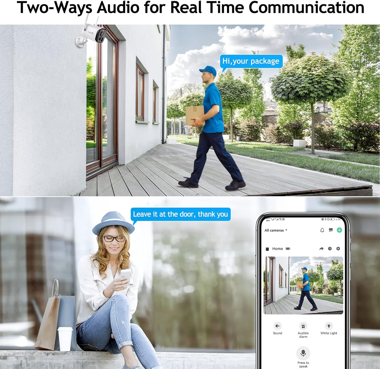 Wireless Security Outdoor 2K Camera, Rechargeable Battery Powered 4MP WiFi Smart Weatherproof Camera with Color Night Vision Spotlight Siren Alarm