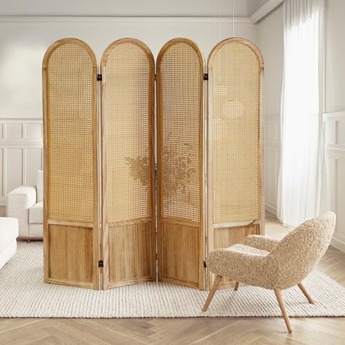 5.9 Ft Tall Hand-Woven Rattan Room Divider 3 Panels, Wood Room Divider Panel, Folding Screen Divider Wall, Wall Divider for Room Separation