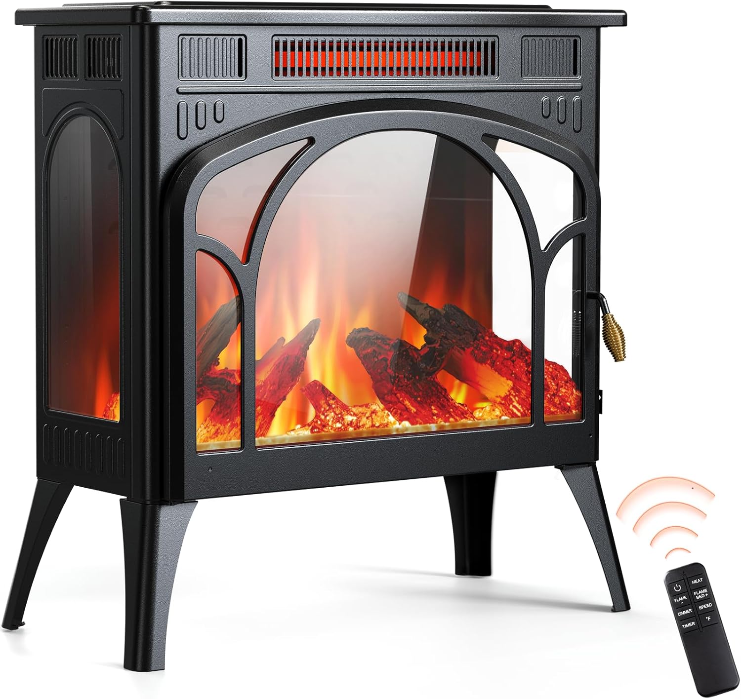 Rintuf Electric Fireplace Heater, 1500W Infrared Fireplace Stove Heater with 3D Flame Effect, 8H Timer, Space Heater Fireplace with Remote