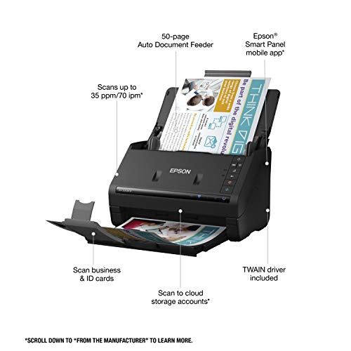 Epson Workforce ES-500W II Wireless Color Duplex Desktop Document Scanner for PC and Mac