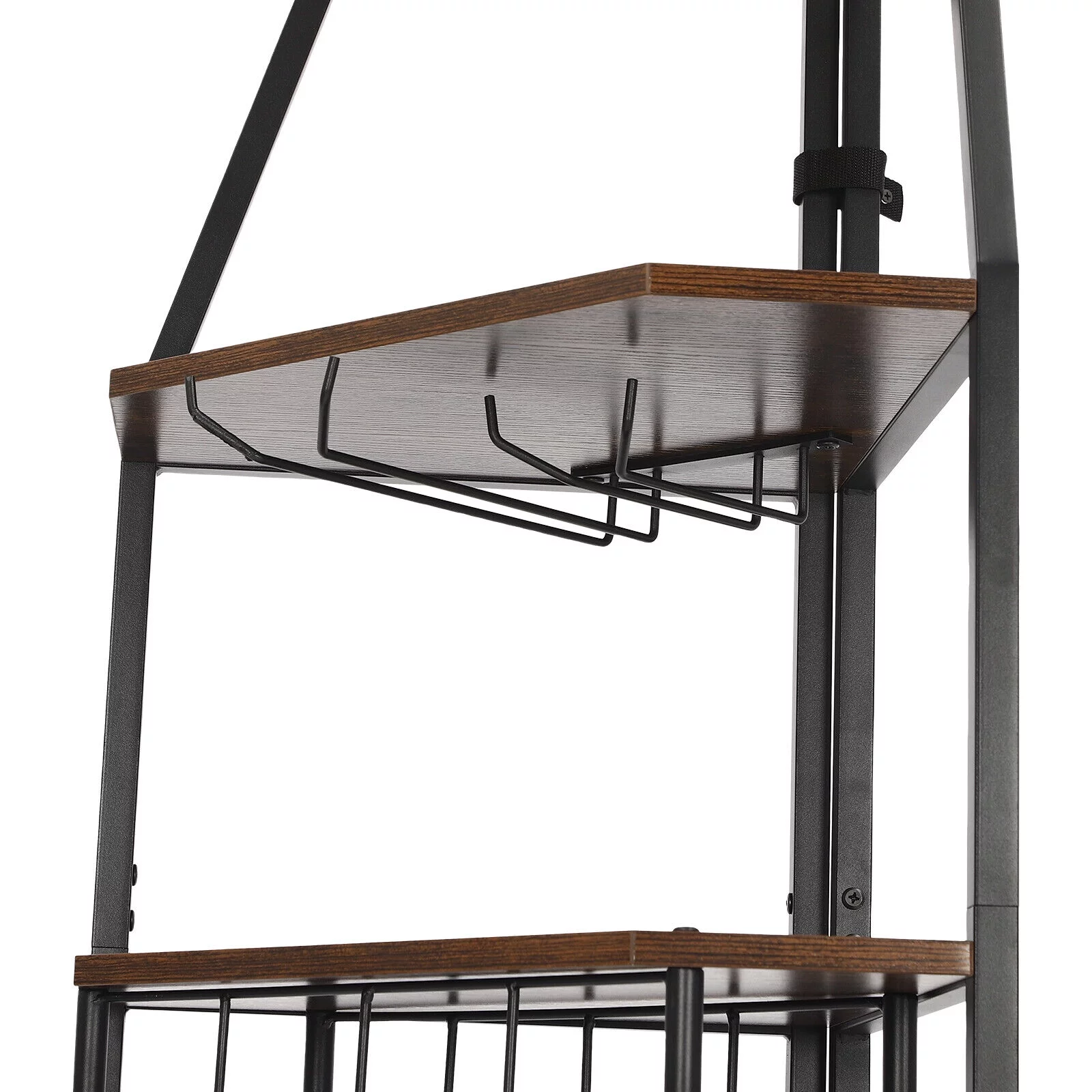 5-Tier Corner Wine Rack W/Glass Holder+Storage Shelf Industrial Corner Bar Shelf Triangle Corner Shelf (Brown/Gray) - Curated Treasures Market