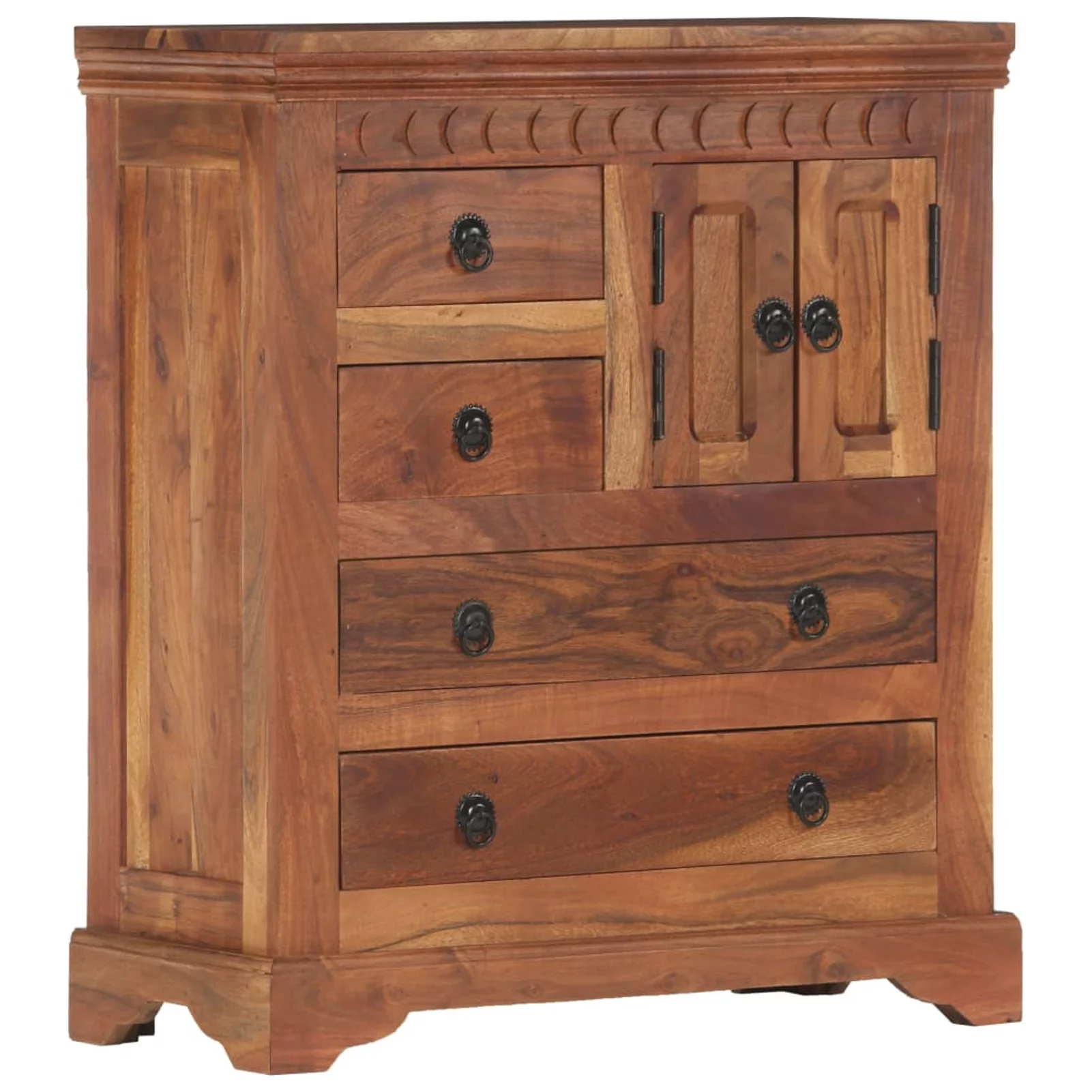 Dcenta Wooden Sideboard with 2 Doors Cabinet and 4 Storage Drawers Acacia Wood Sofa Couch End Side Table for Living Room, Kitchen, Bedroom