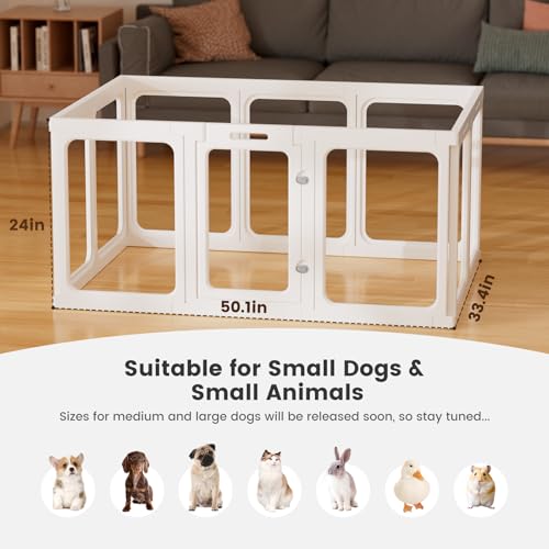 Clear Acrylic Dog Playpen - 11.6 sq.ft, 24" H 10 Planes Transparent Dog Fence Indoor, Sturdy Pet Pen for Puppy/Small Dog/Rabbit/Cat/Pig