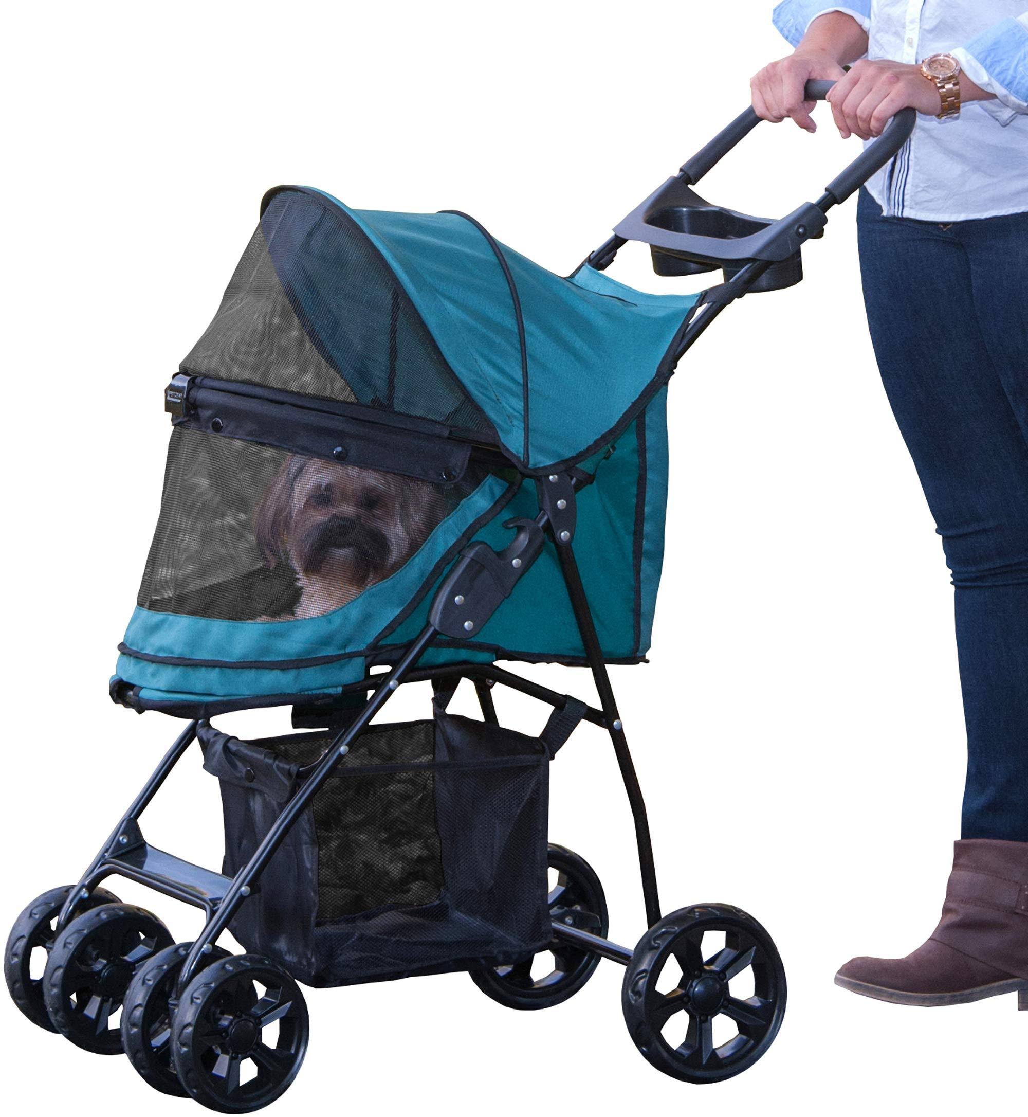 Pet Gear No-Zip Happy Trails Lite Pet Stroller for Cats/Dogs, Zipperless Entry, Easy Fold with Removable Liner, Storage Basket +