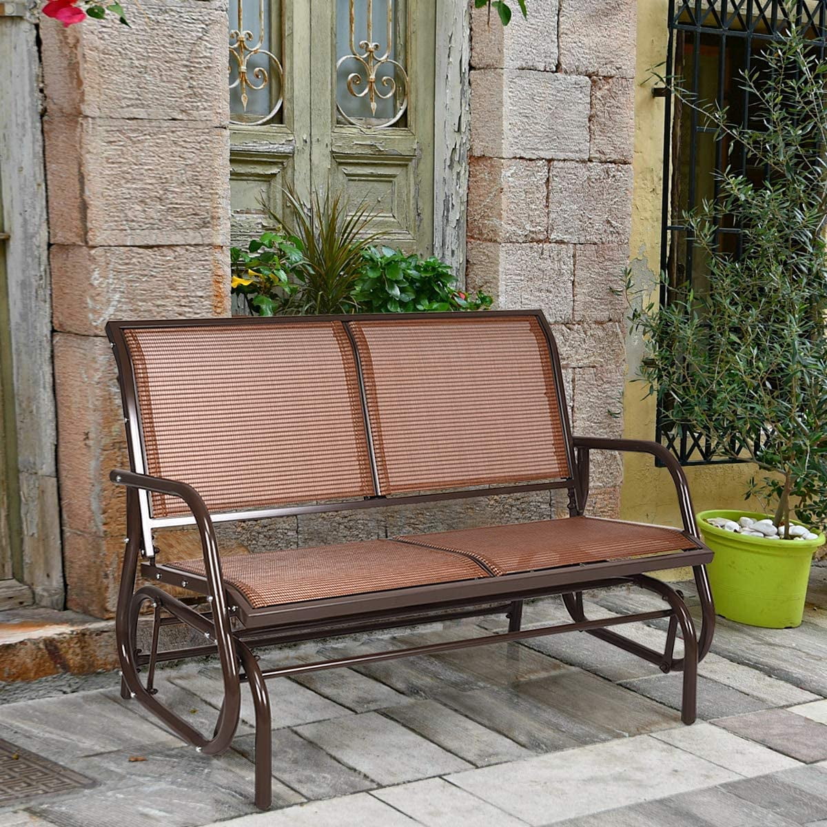 Swing Glider Chair 48 Inch with Spacious Space, 2 People Swing Lounge Glider Chair Cozy Patio Bench Outdoor & Indoor for Patio, Backyard, Poolside