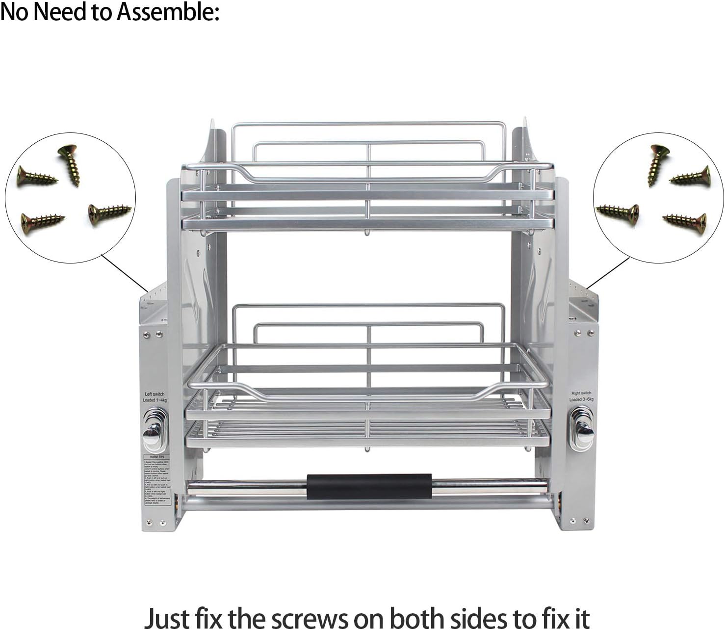 WHIFEA Pull-Down Dish Rack System Spice Rack Kitchen Shelf 2 Tier Upper Cabinet Pull-Out Organizer (For Cabinet Width ≥34 1/4'')
