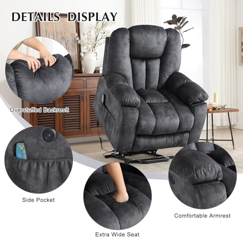 CANMOV Large Power Lift Recliner Chair with Massage, Heat, and USB for Elderly, Overstuffed Wide Recliners
