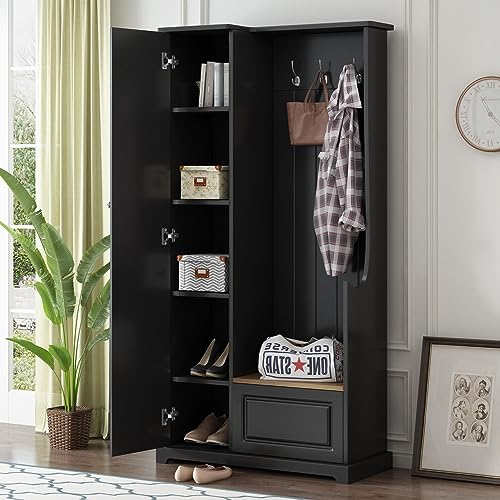 Stylish Design Hall Tree with Flip-Up Bench,Minimalist Hallway Shoe Cabinet with Adjustable Shelves