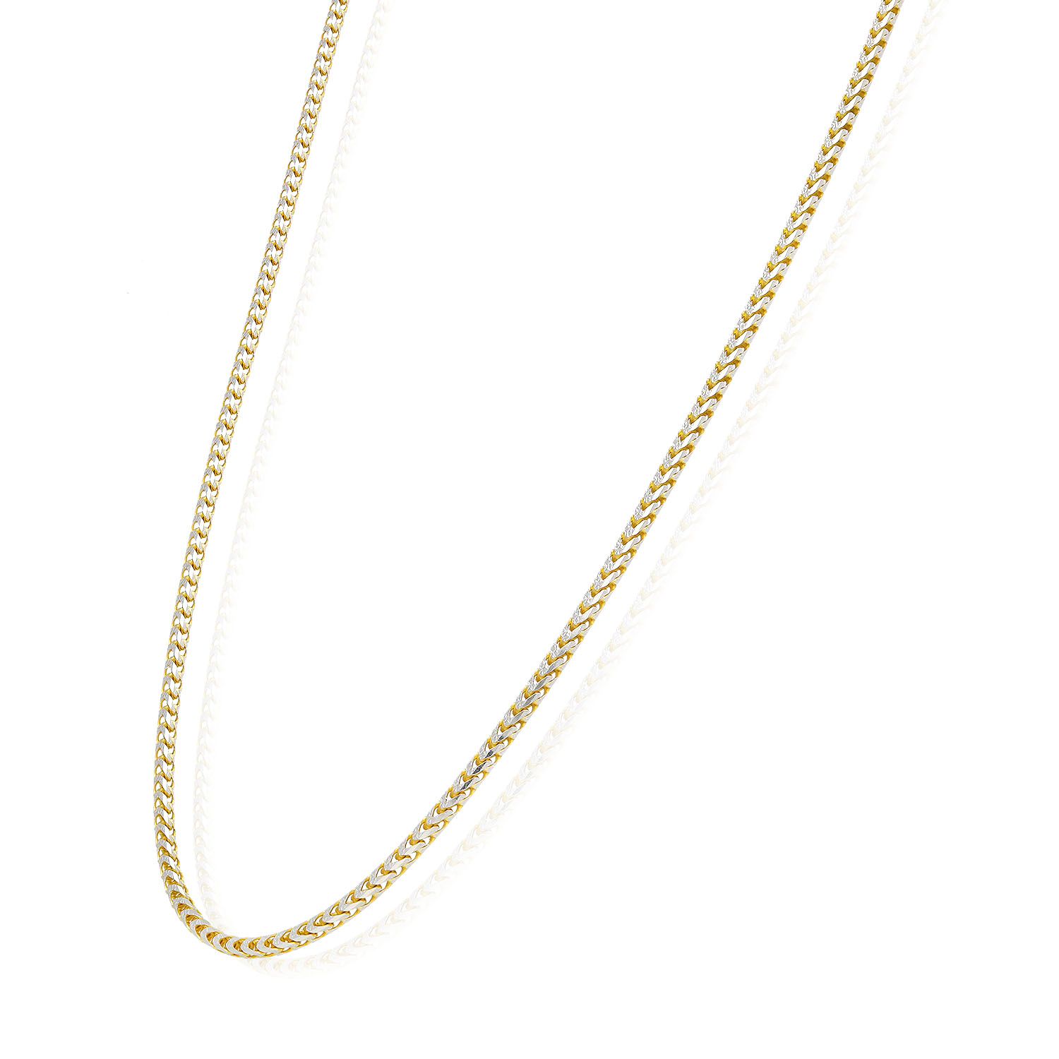 Solid 18K Yellow Gold Over Silver 2mm White Pave Franco Chain Necklace 18"-24"