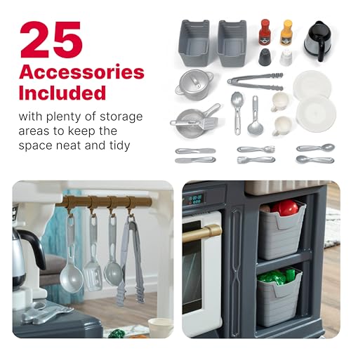 Step2 Gilded Gourmet Kitchen Playset for Kids, Indoor/Outdoor Play Kitchen Set, Toddlers 2+ Years Old, 20+ Piece Kitchen Toy Set, Easy to Assemble
