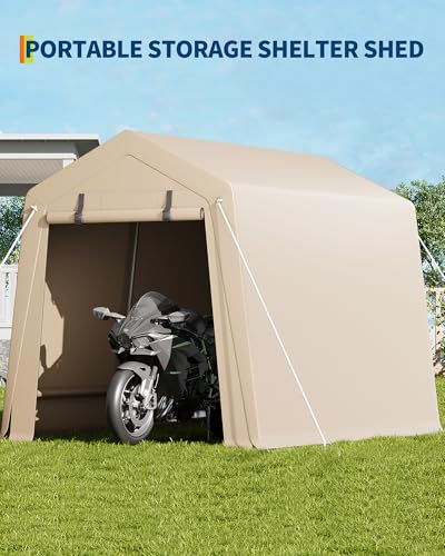 7x10 FT Portable Outdoor Storage Shed with 2 Roll-Up Zipper Doors & Vents, 240G Heavy-Duty Shelter Waterproof PE Tarp