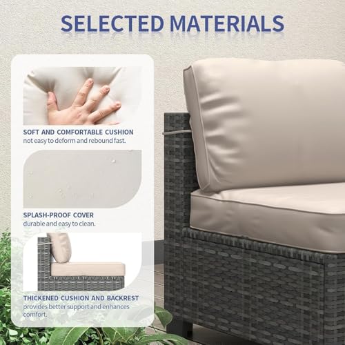 6 Piece Outdoor Patio Furniture Set with Coffee Table, Rattan Deck Conversation Sofa Set