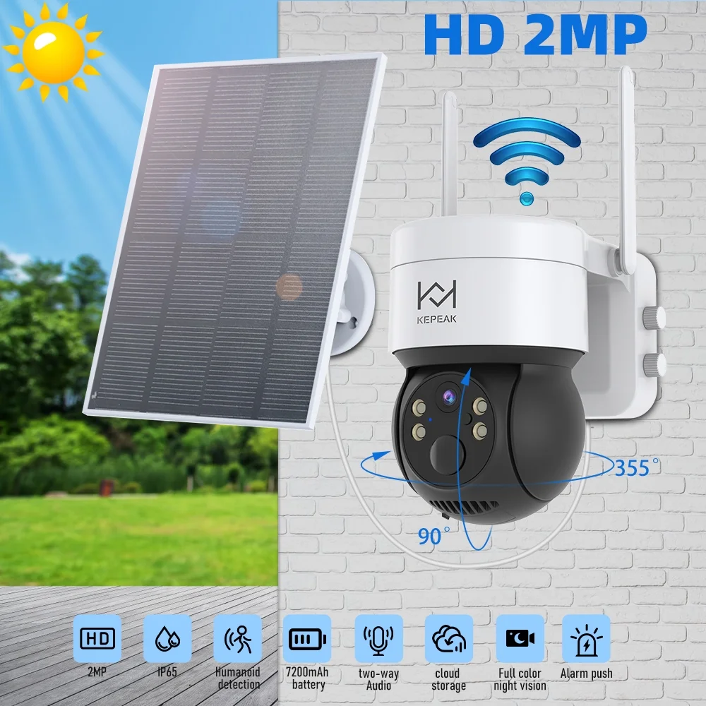 Solar Security Cameras Wireless Outdoor,Battery Powered WiFi Outdoor Camera for Home Security with Color Night Vision, PIR Motion Detection