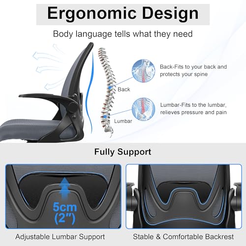 Primy Drafting Chair Tall Office Chair with Flip-up Armrests Executive Ergonomic Computer Standing Desk Chair with Lumbar Support and Adjustable