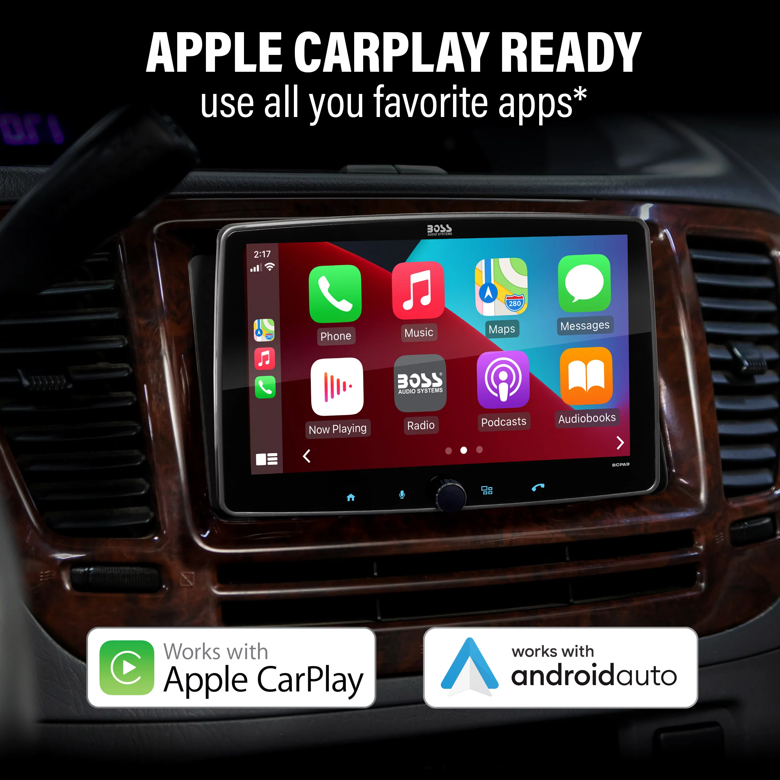 BOSS Audio Systems BCPA9RC CarPlay Android Auto 1 Din Stereo with Backup Camera