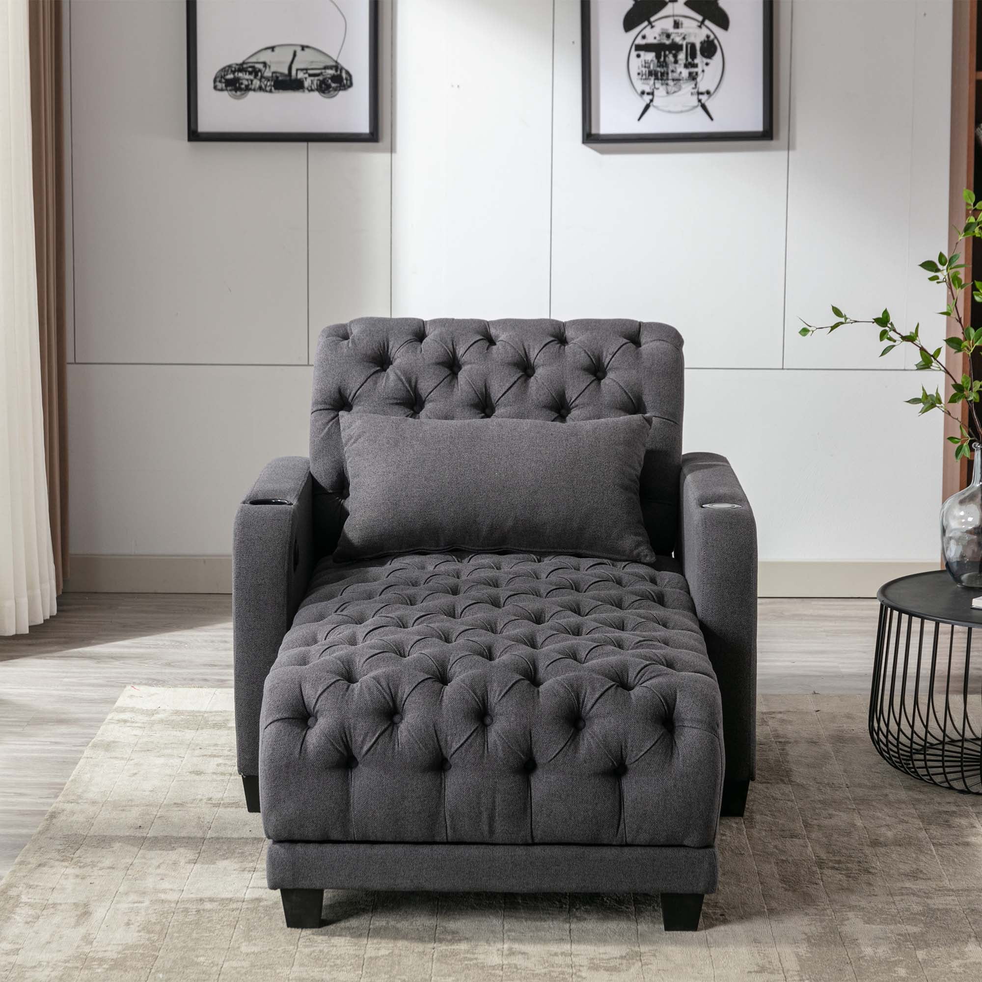 MYDENIMSKY Tufted Modern Leisure Sofa, 3 in 1 Sleeper Bed Recliner Chaise, Lounge Adjustable Barry Sofa
