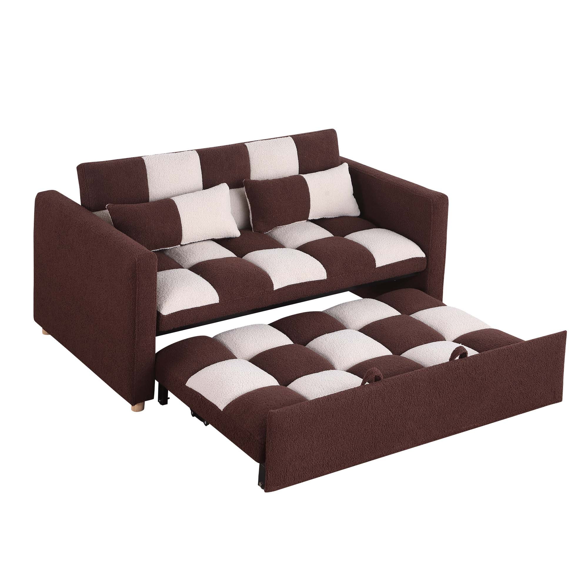 Zechuan 3 in 1 Pull Sleeper Sofa Bed, Small Teddy Convertible Futon Couch Bed with Adjustable Backrests, Modern Loveseat with 2 Pillows