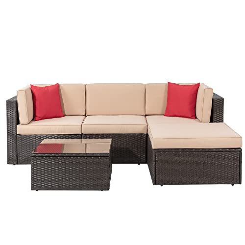 Shintenchi 6 Pieces Patio Furniture Sets Outdoor All-Weather Sectional Patio Sofa Set PE Rattan Manual Weaving Wicker Patio Conversation Set with