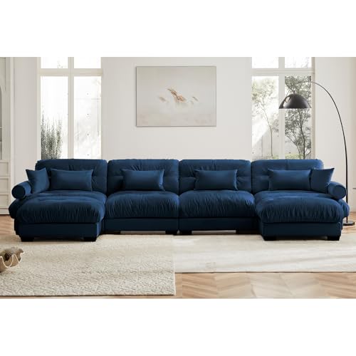 130" Modular Sectional Sofa,Velvet Upholstered Couches for Living Room,3 Seater Green Sofa Couch with Movable Ottoman