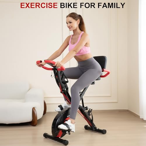 BARWING Stationary Exercise Bike for Home Workout, 5 IN 1 Foldable Indoor Cycling Bike for Seniors, 350LB Capacity, 16-Level Magnetic Resistance
