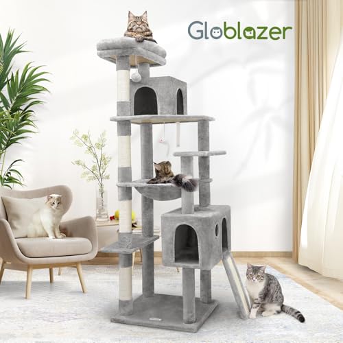 Globlazer Heavy Duty Cat Tree, 70 inch Sturdy Cat Tree for Indoor Cats Extra Large Cat Tower with Scratching Post, Hammock
