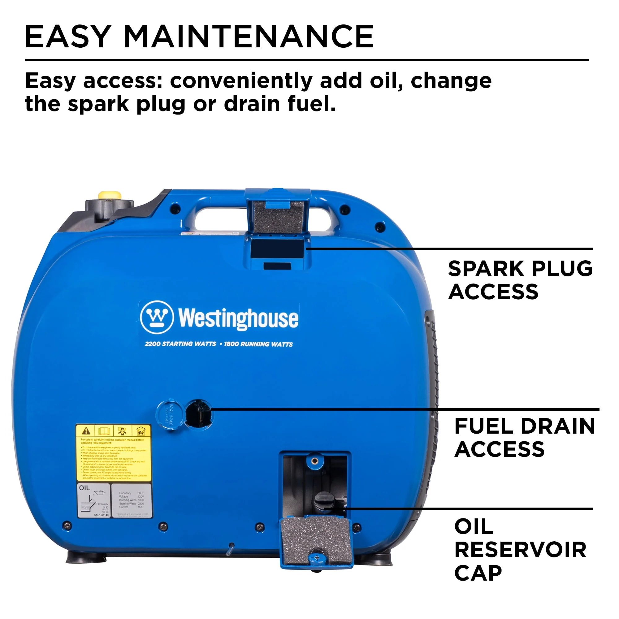Westinghouse WH2200iXLT Portable Inverter Generator 1800 Rated Watts & 2200 Peak Watts