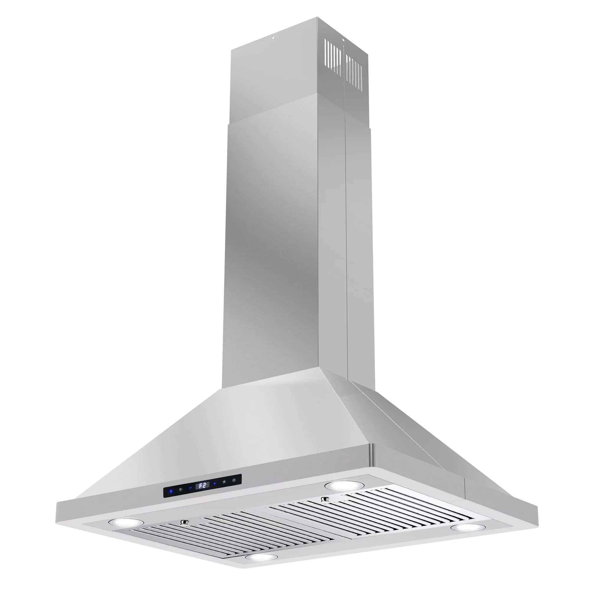 Cosmo 4 Piece Kitchen Appliance Packages with 30" Freestanding Gas Range 30" Island Mount Range Hood 24" Built-in Dishwasher & 48 Bottle Freestanding