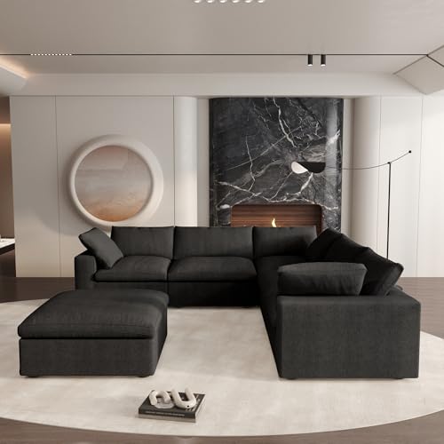 160.6" Cloud Couch Modular Sectional Sofa for Livingroom,Oversized Convertible Sofa with Storage Ottomans,6 Seat Wide Couches