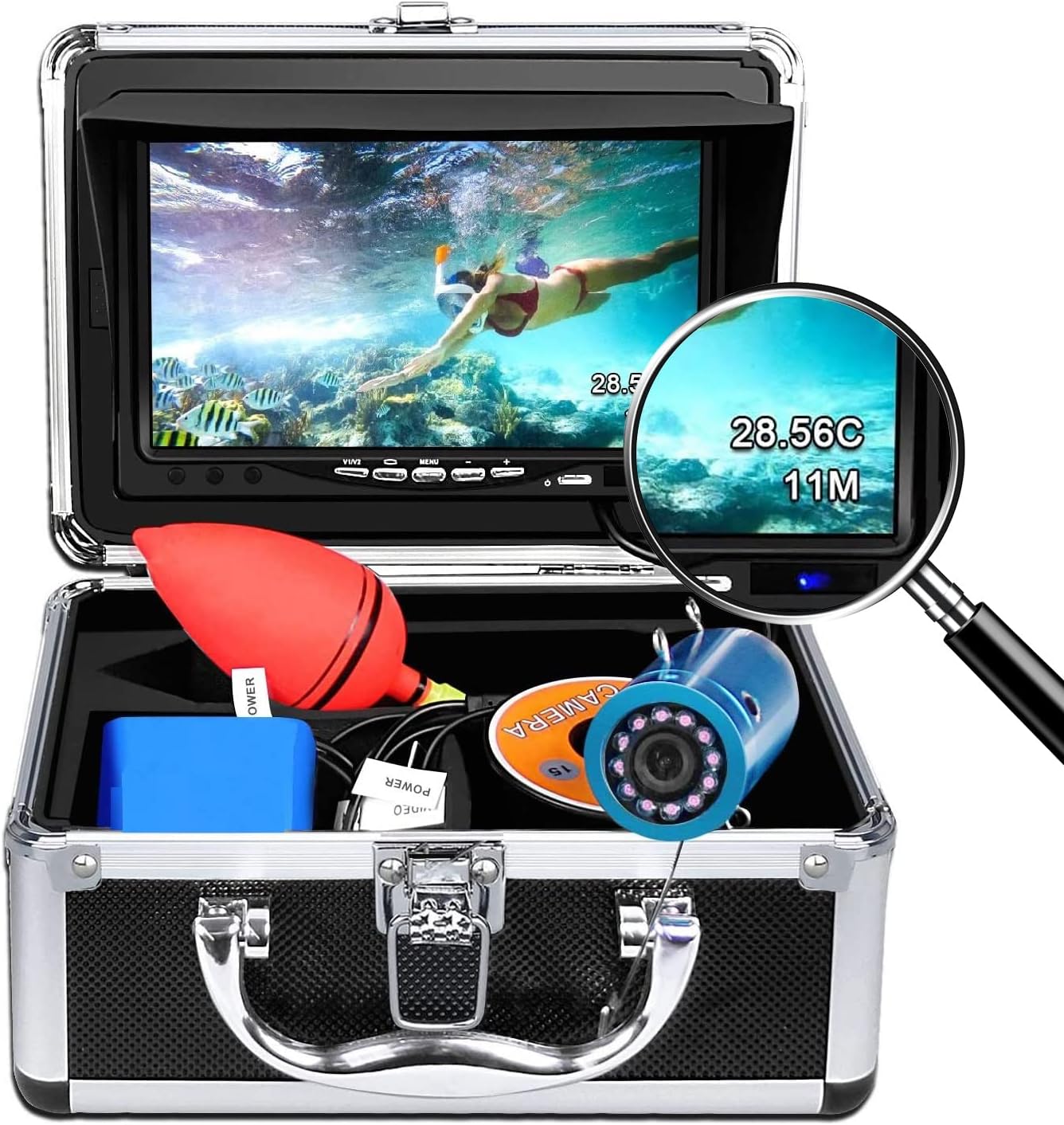 Portable Underwater Fishing Camera with Depth Temperature Display-Waterproof HD Camera and 7'' LCD Monitor-Infrared Fish Finder-Up to 8 Hours Battery
