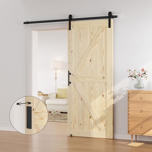 SMARTSTANDARD 36in x 84in Sliding Barn Door with 6.6ft Barn Door Hardware Kit Included, Unfinished Solid Spruce Wood Door, Assembly Required, DIY