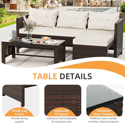 Shintenchi Outdoor Patio Furniture Sets, Wicker Patio sectional Sets 3-Piece