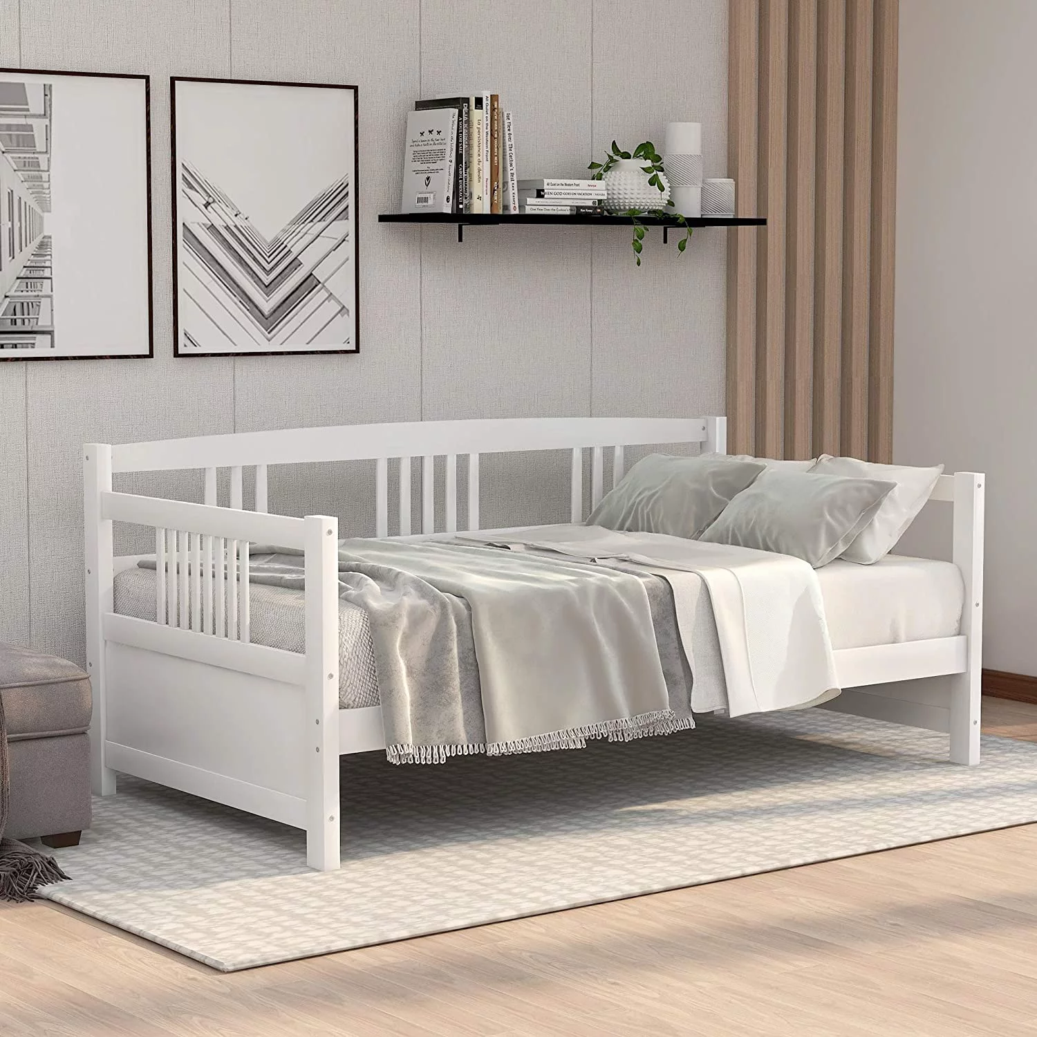 Churanty Solid Wood Daybed, Twin Size Bedframe Multifunctional Daybed for Kids,White