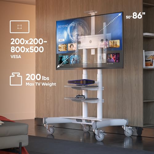 ONKRON Mobile TV Stand on Wheels for 50-86 Inch TVs, max Load up to 233 lbs, Adjustable Height TV Stand Movable, max VESA 800x500 - Portable