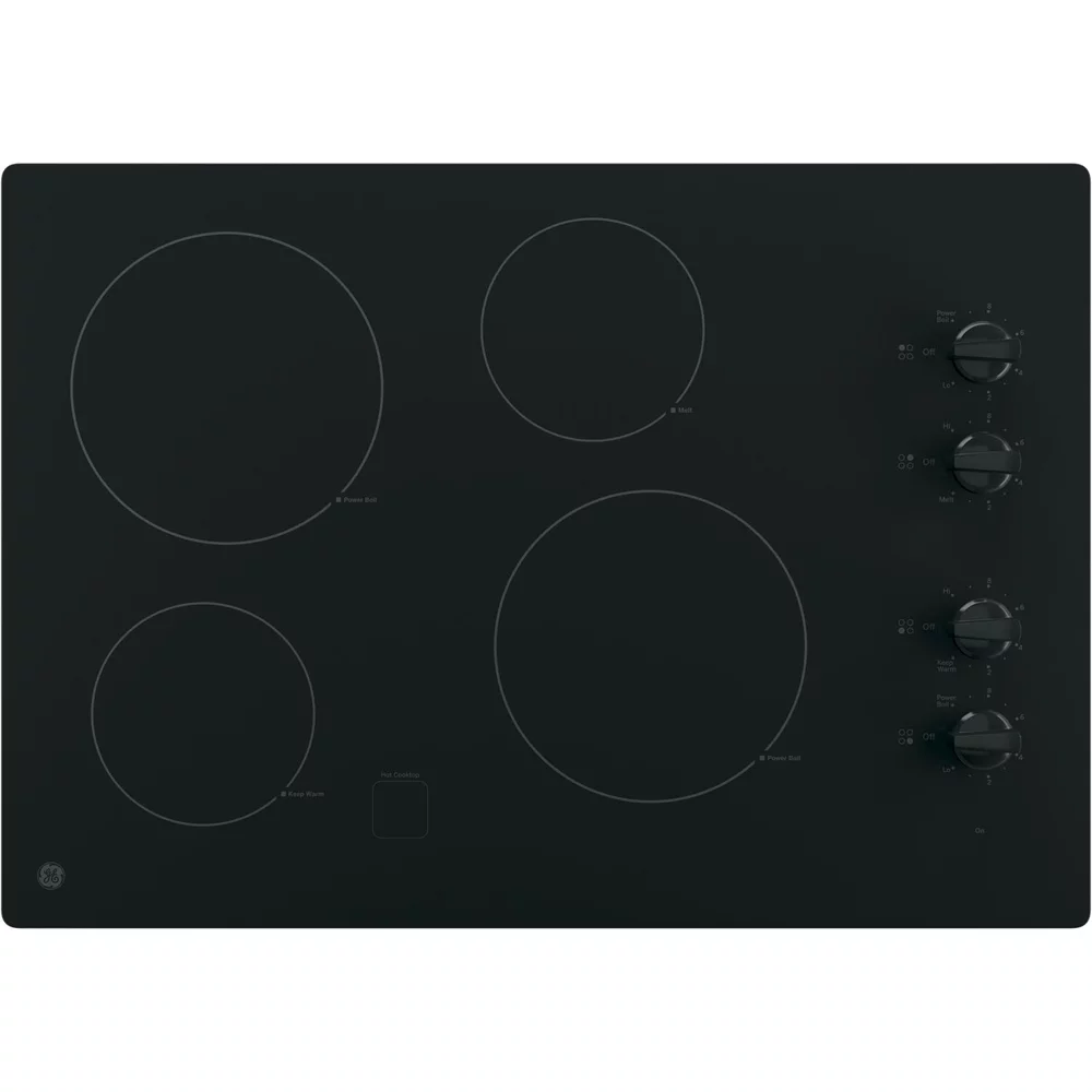 GE JP3030DJBB 30 inch Built-In-Knob Control Electric Cooktop Bundle with Premium 2 YR CPS Enhanced Protection Pack