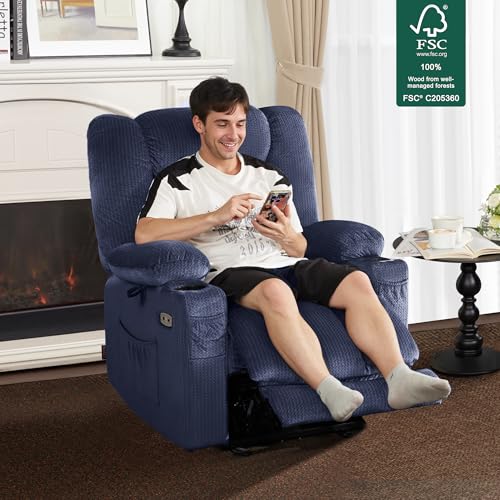 MCombo Zero Gravity Power Recliner Chair with Heat and Vibration Massage, Reclining Chair with USB & Type C Ports, Cup Holders for Living Room