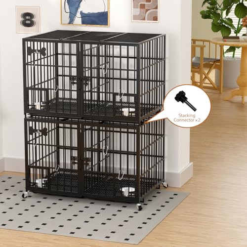 aboxoo 42/48 inch Heavy Duty Metal Dog Crate for 2 Dogs/Large Dog,All Metal Open Top,Dog Kennel Indoor with Wheels,Floor Grid, Tray