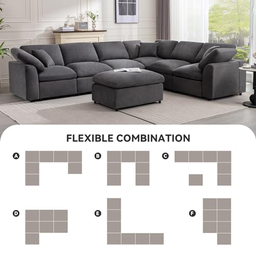 Cloud Couch Modular Sectional Sofa Modern Oversized Couches with Ottoman 7 Seater L-Shaped Sofas Comfy Couches for Living Room Spacious Space