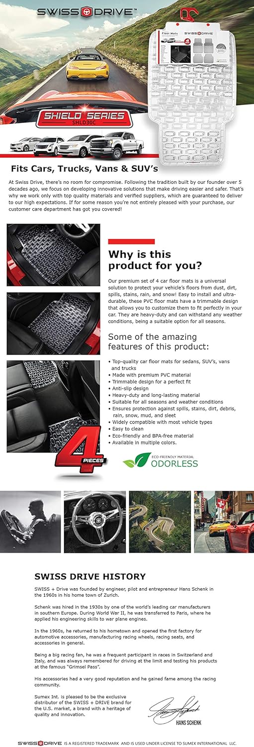 Swiss Drive Rubber Car Mats 4 pcs Shield Car Floor Mats Rubber Front Rear PVC Rubber Floor Mats for Cars SUV Van Truck – All-Weather Protection Mats