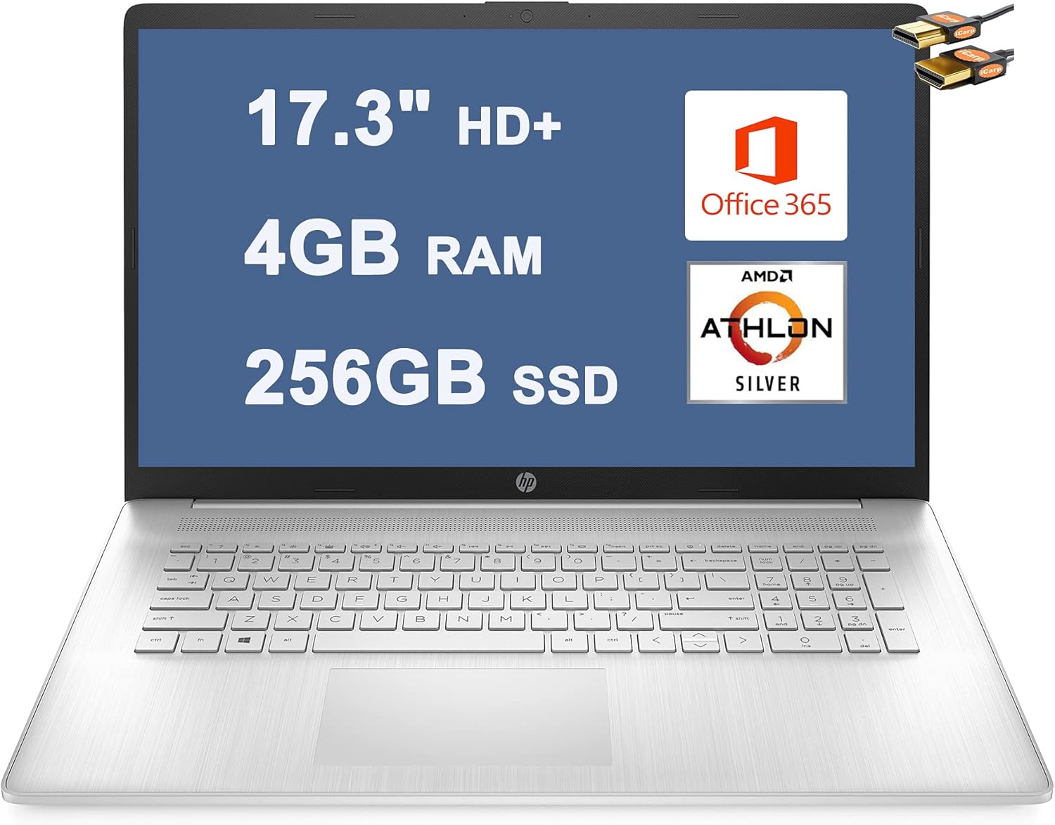 HP 17 Laptop Computer 17.3" HD+ BrightView Display AMD Athlon Silver 3050U 4GB RAM 256GB SSD AMD Radeon Graphic USB-C Up to 7 Hours of Battery Life