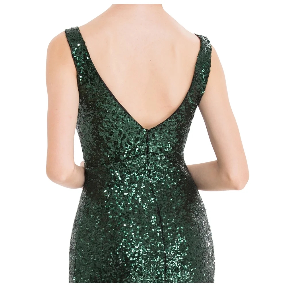 Angel fashions Women's V Neck Gradient Sequin Mother of Bride Dresses 20s Flapper Evening Party Gown Green Gold X-Large