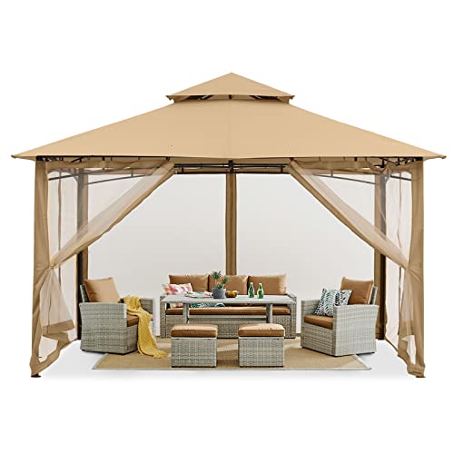 MASTERCANOPY Outdoor Garden Gazebo for Patios with Stable Steel Frame and Netting Walls (11x11,Dark Gray)