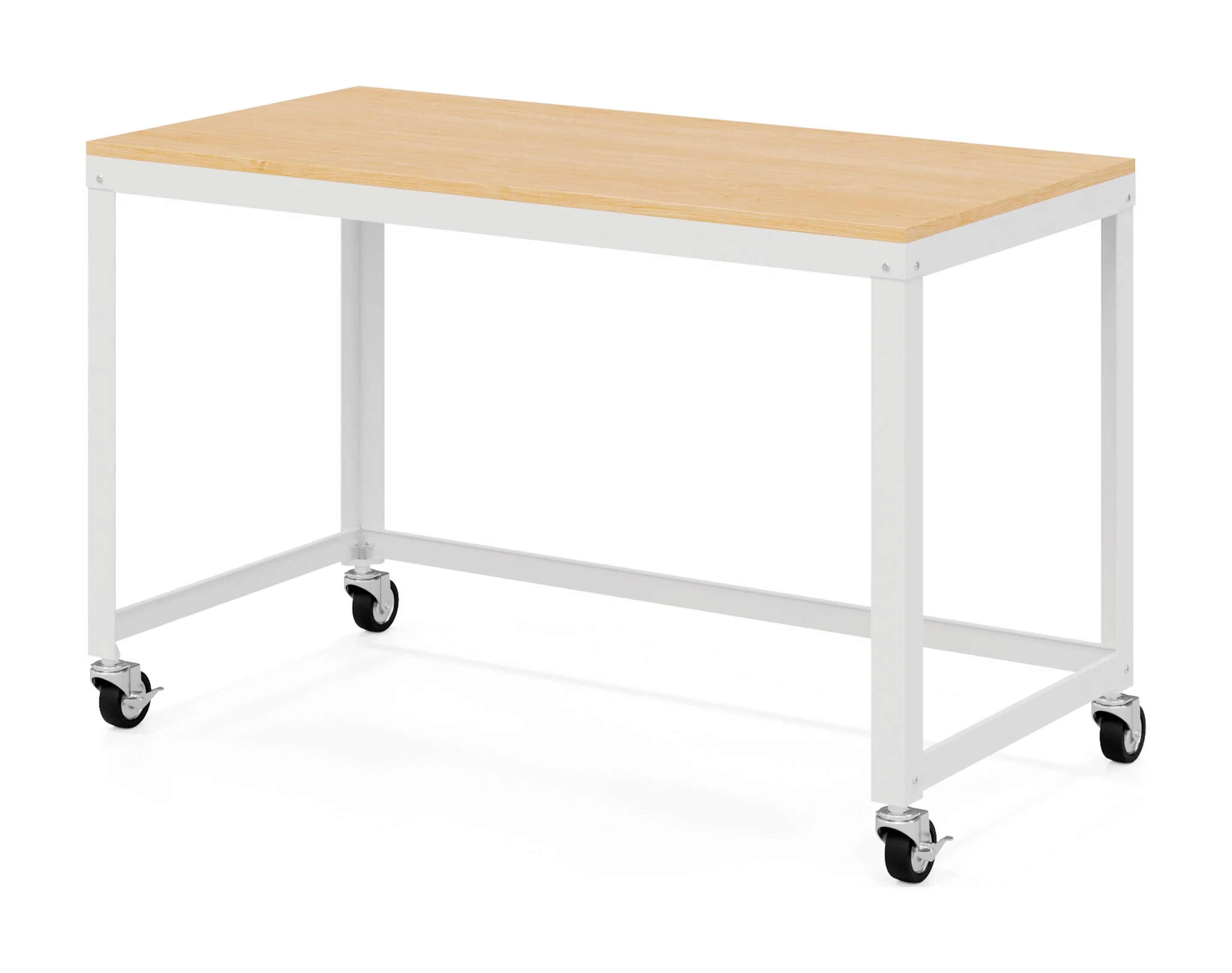 Space Solutions Ready-to-assemble 48-inch Wide Mobile Metal Desk with Laminate Top, White/Maple - Radiant Selections