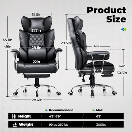 COMHOMA Big and Tall Office Chair, High Back Leather Gaming Chair with Footrest