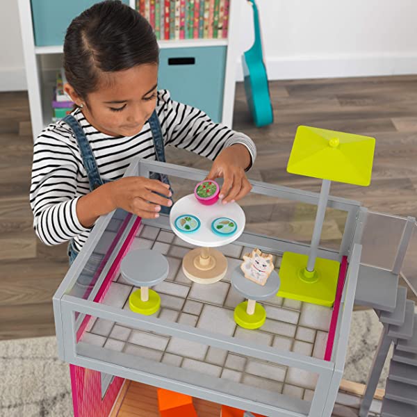 Wooden Modern Dollhouse with Lights & Sounds, Pool and 36 Accessories, Gift for Ages 3+ 49.25" x 25.25" x 46.25"