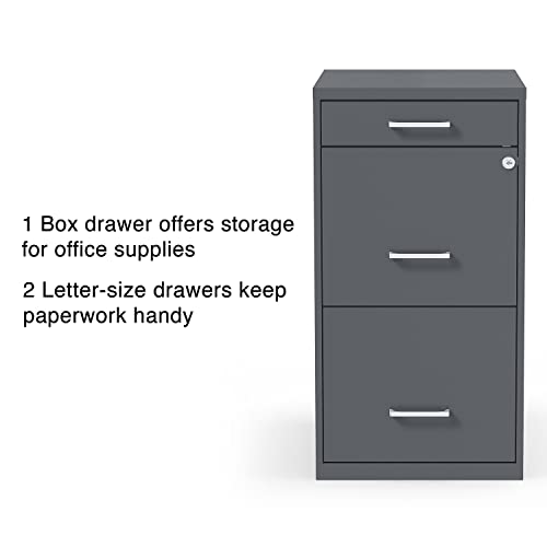 STAPLES 3-Drawer Vertical File Cabinet, Letter Size Documents, Lockable & Mobile, 18.9" D x 14.3" W x 26.8" H, Charcoal