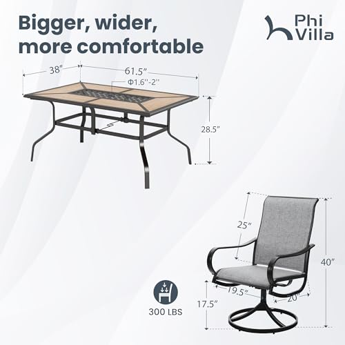 PHI VILLA 5 PCS Outdoor Patio Dining Set with Swivel Dining Chairs (Blue) and 37"x 37" Metal Steel Dining Table(1.57" Umbrella Hole)