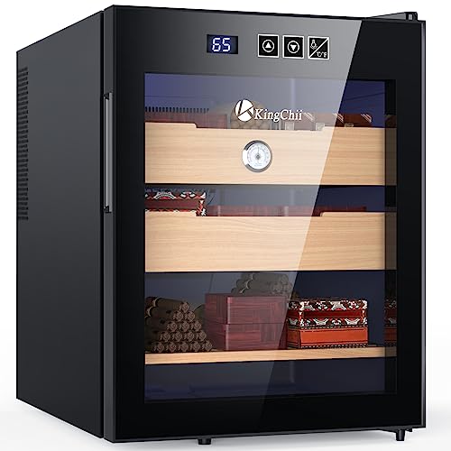KingChii 16L Electric Cigar Humidors Temperature Control System, Cooling & Heating Humidor Cabinet with Spanish Cedar Wood Shelves & Hygrometer